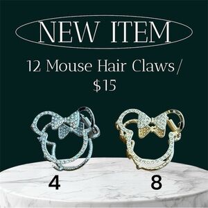 Dozen Crystal Mouse Hair Claw- Silver tone/ Gold tone